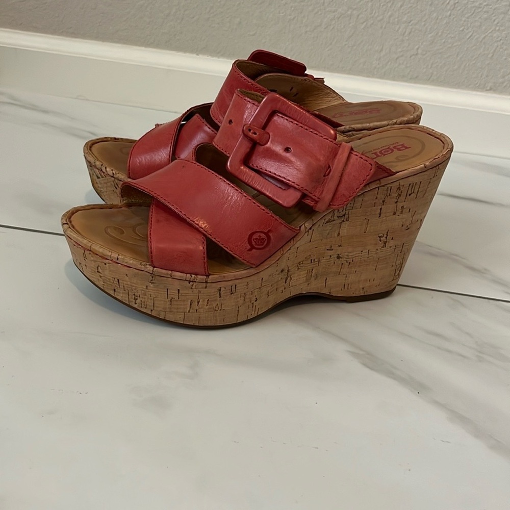 Born Red Leather Cork Platform Wedges